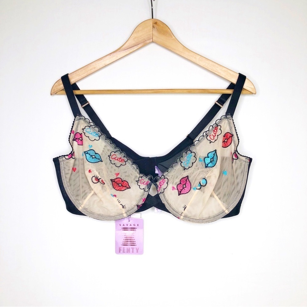 Savage X Fenty sheer cute lip embroidered bra
